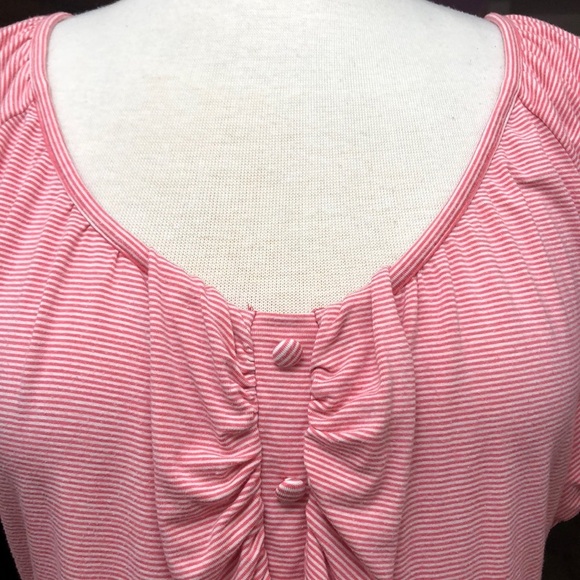 Lane Bryant Striped Popover with Ruffle and Faux Buttons. - Picture 3 of 8